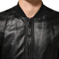 Dolce & Gabbana Black Leather Nylon FullZip Blouson Jacket Mens Jacket