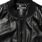 Dolce & Gabbana Black Leather Nylon FullZip Blouson Jacket Mens Jacket