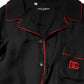 Dolce & Gabbana Black Red Contrast Trim Silk Casual Shirt