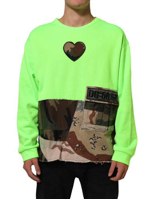 Dolce & Gabbana Green Patchwork Men Sweatshirt Sweater Mens Sweater