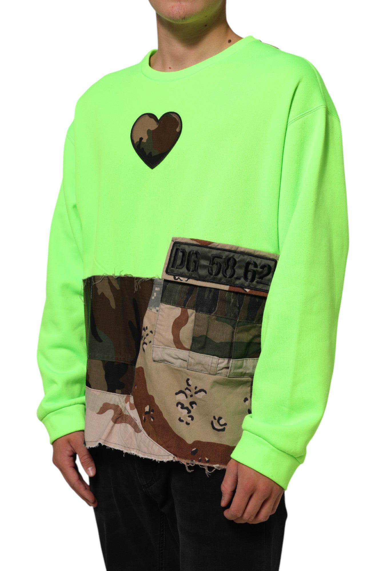 Dolce & Gabbana Green Patchwork Heart Men Sweatshirt Sweater Mens Sweater