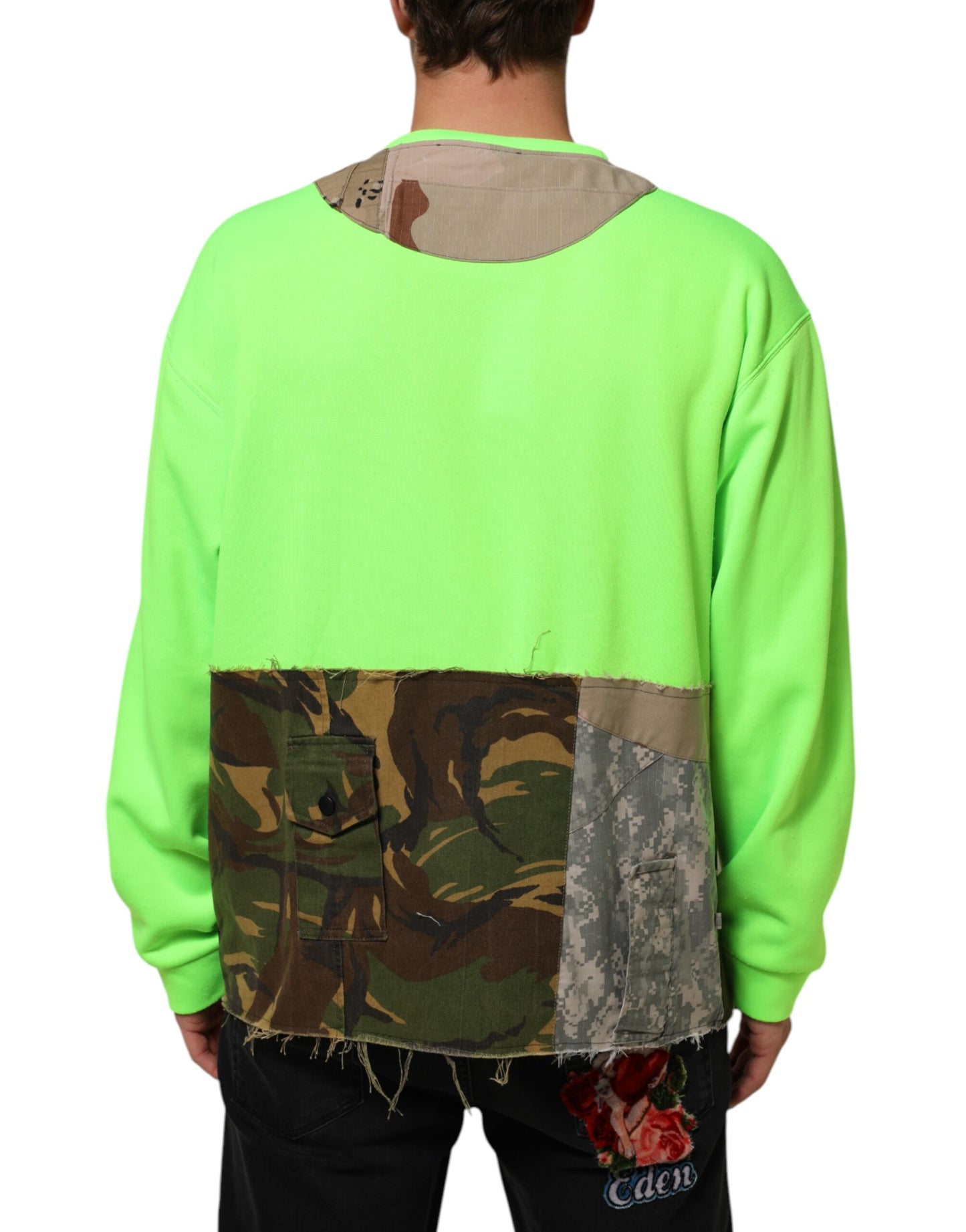 Dolce & Gabbana Green Patchwork Men Sweatshirt Sweater Mens Sweater