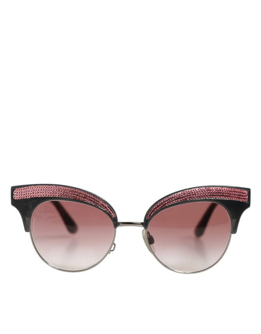 Dolce & Gabbana Black Pink Mirrored Cat Eye Sequined Sunglasses