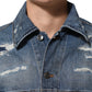 Dolce & Gabbana Blue Cotton Tattered Denim Blouson Jacket Mens Jacket