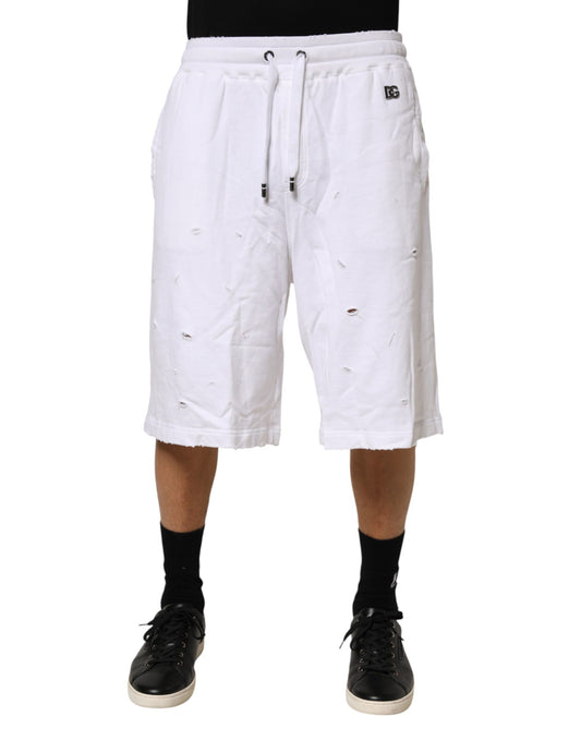 Dolce & Gabbana White Distressed Cotton Men Bermuda Shorts Mens Shorts