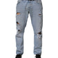 Dolce & Gabbana Blue Cotton Distressed Slim Fit Denim Jeans