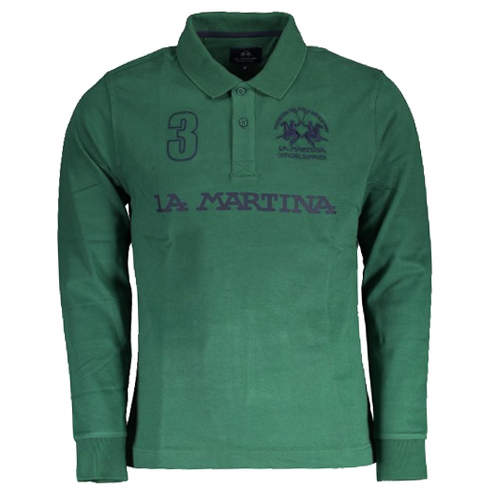La Martina Green Cotton Polo Shirt Mens T-Shirt