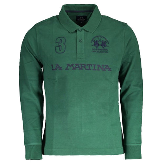 La Martina Green Cotton Polo Shirt Mens T-Shirt