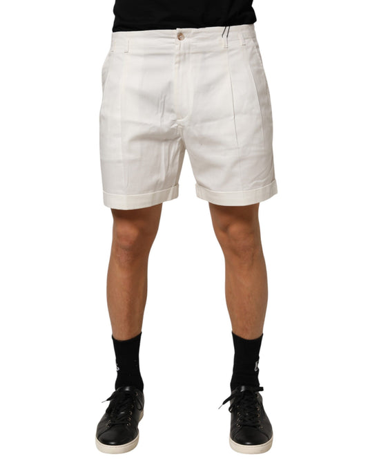 Dolce & Gabbana White Cotton Mid Waist Men Bermuda Shorts