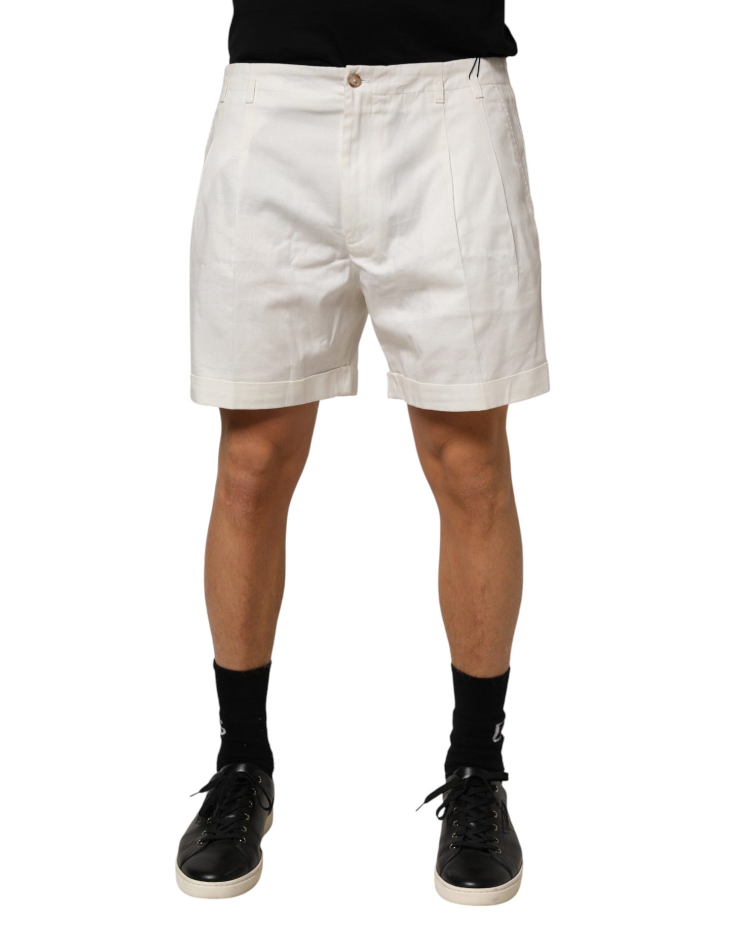 Dolce & Gabbana White Cotton Mid Waist Men Bermuda Shorts Mens Shorts