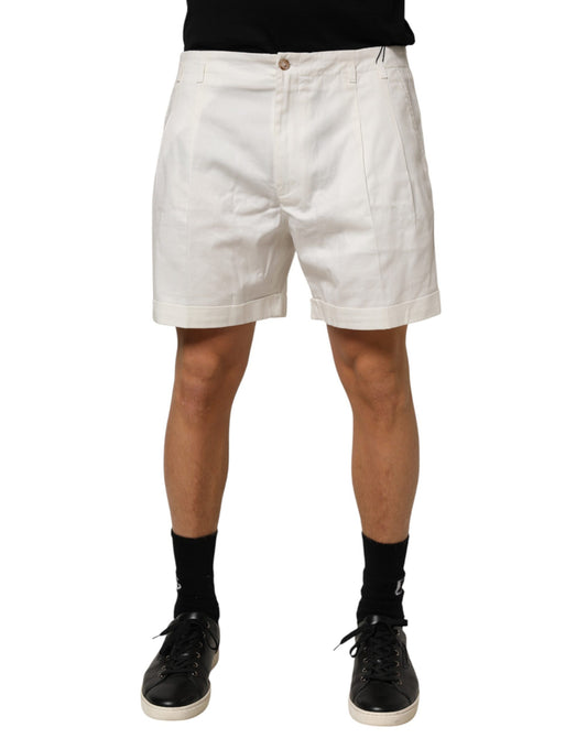 Dolce & Gabbana White Cotton Mid Waist Men Bermuda Shorts Mens Shorts