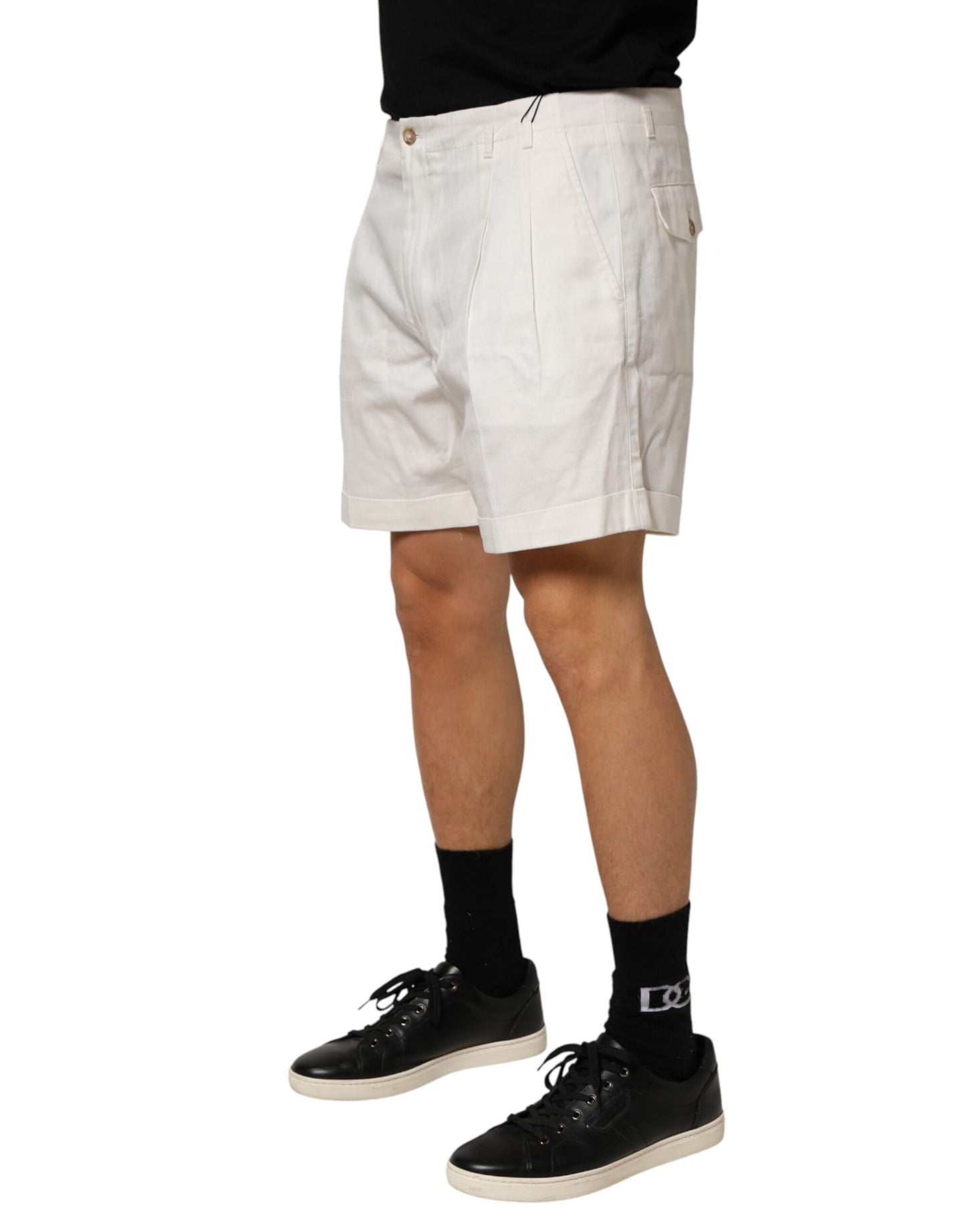 Dolce & Gabbana White Cotton Mid Waist Men Bermuda Shorts Mens Shorts
