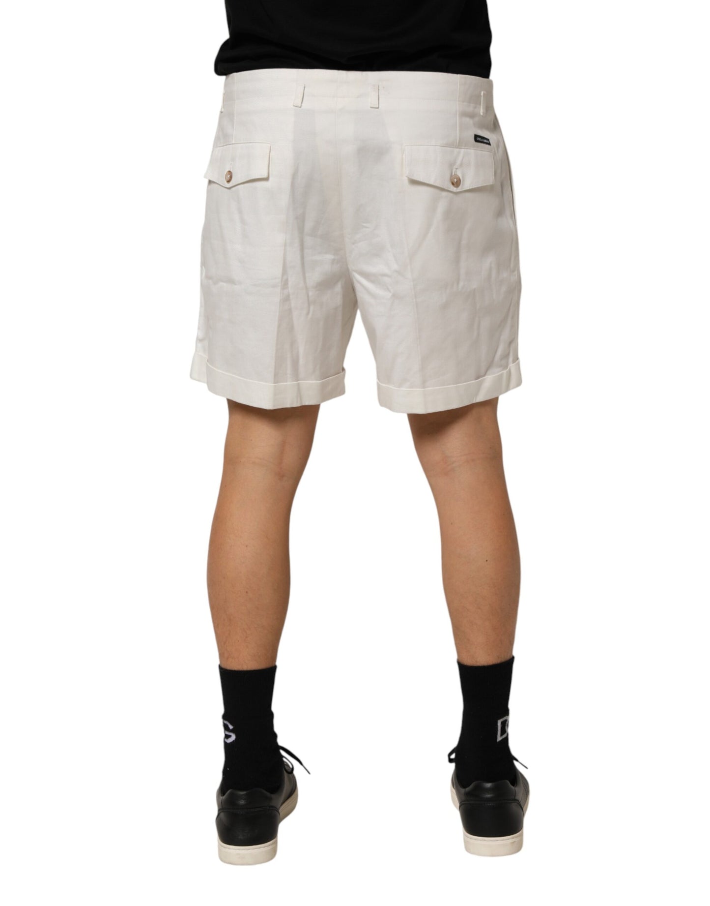 Dolce & Gabbana White Cotton Mid Waist Men Bermuda Shorts Mens Shorts