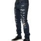 Dolce & Gabbana Blue Tattered Cotton Skinny Men Denim Jeans