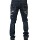 Dolce & Gabbana Blue Tattered Cotton Skinny Men Denim Jeans