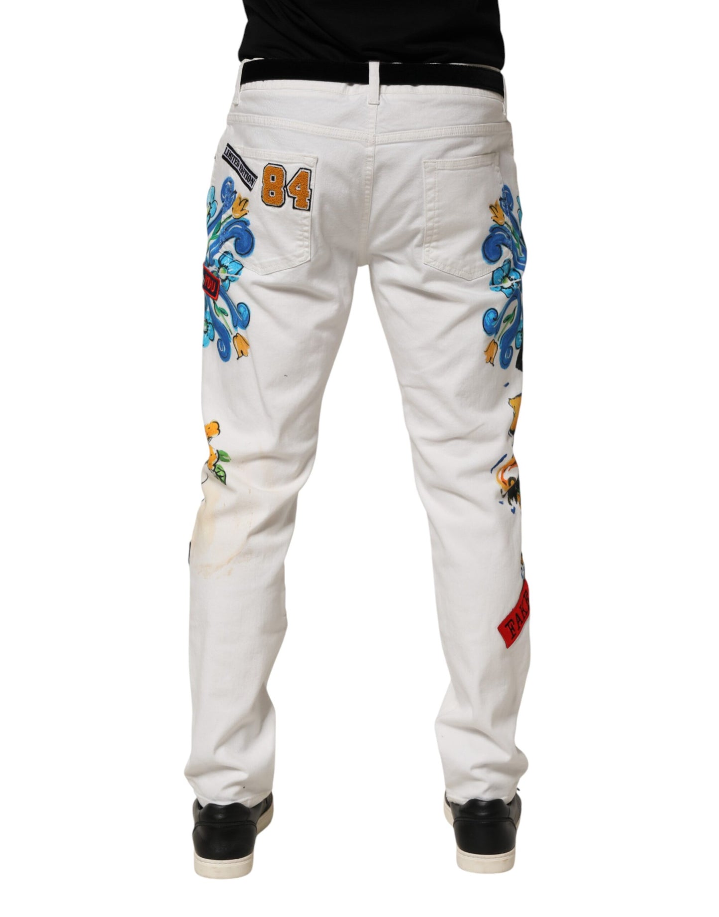 Dolce & Gabbana White Graffiti Print Skinny GOLD Denim Jeans
