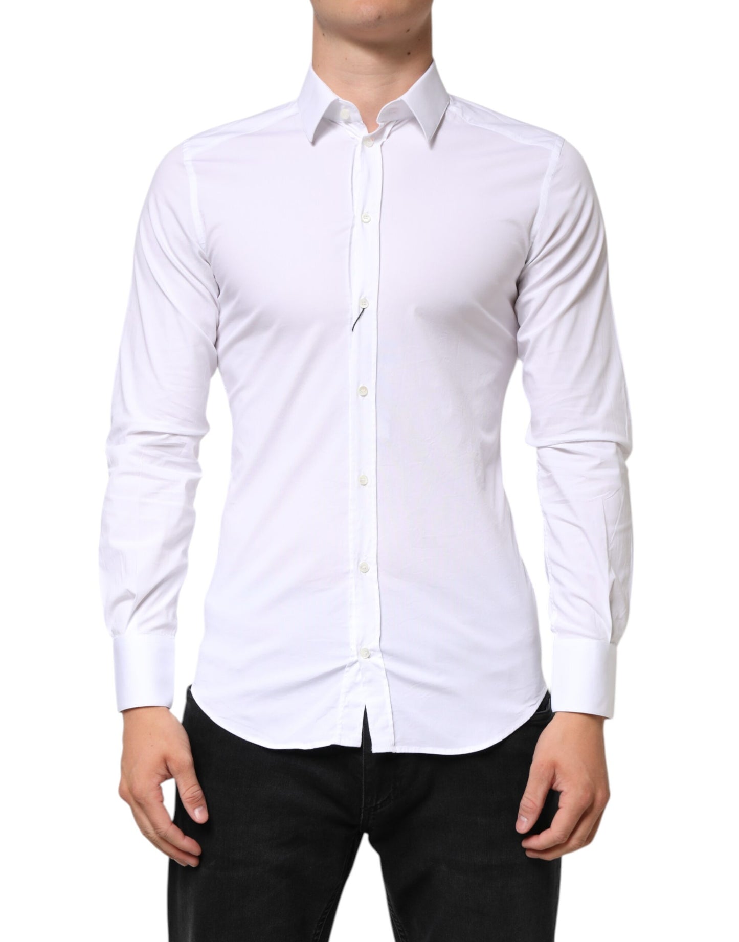 Dolce & Gabbana White Cotton GOLD Formal Men Dress Shirt Mens T-Shirt