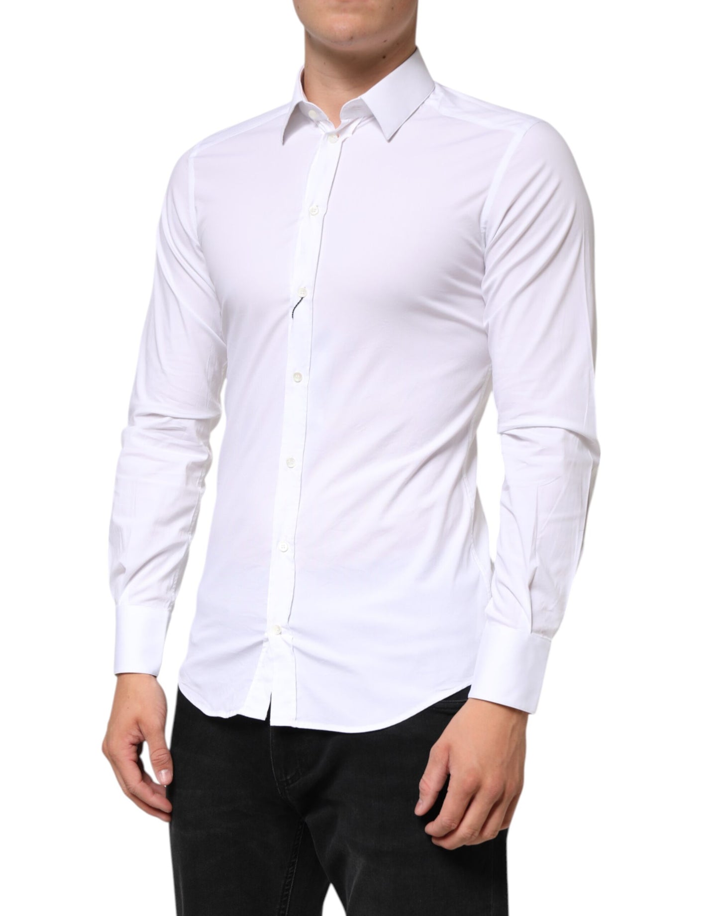 Dolce & Gabbana White Cotton GOLD Formal Men Dress Shirt Mens T-Shirt