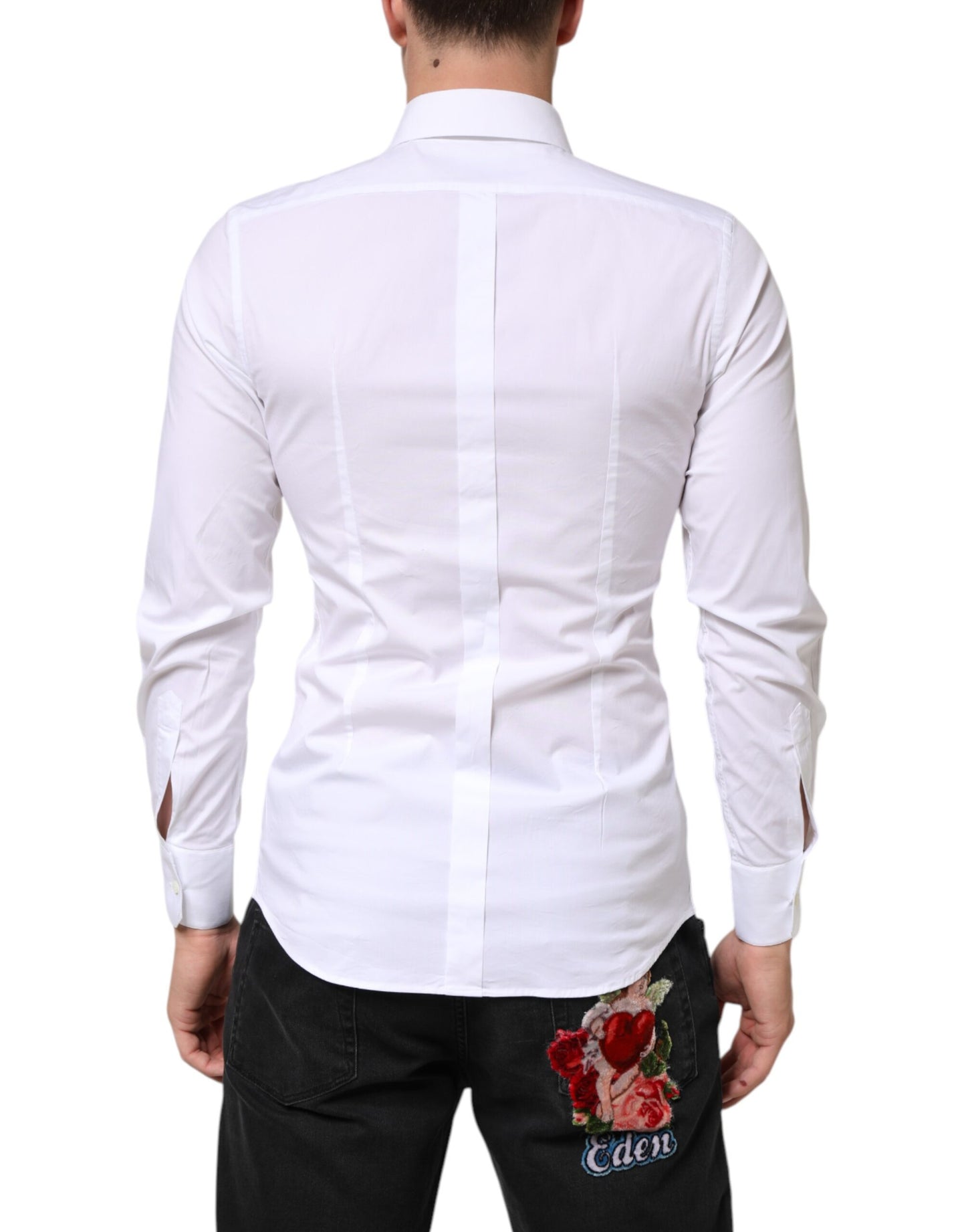 Dolce & Gabbana White Cotton GOLD Formal Men Dress Shirt Mens T-Shirt