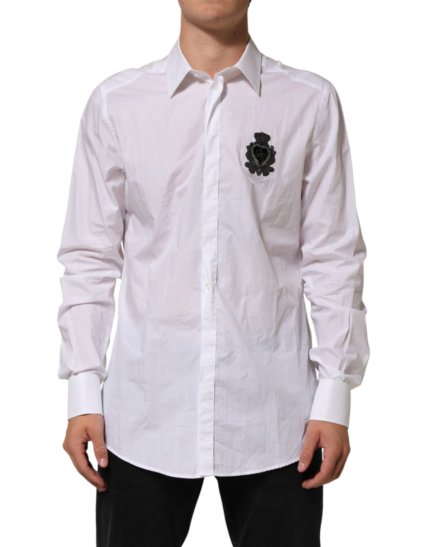Dolce & Gabbana White Cotton MARTINI DG Patch Dress Shirt Mens T-Shirt