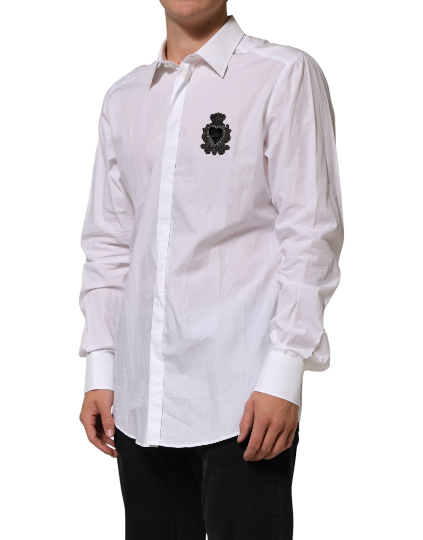 Dolce & Gabbana White Cotton MARTINI DG Patch Dress Shirt Mens T-Shirt