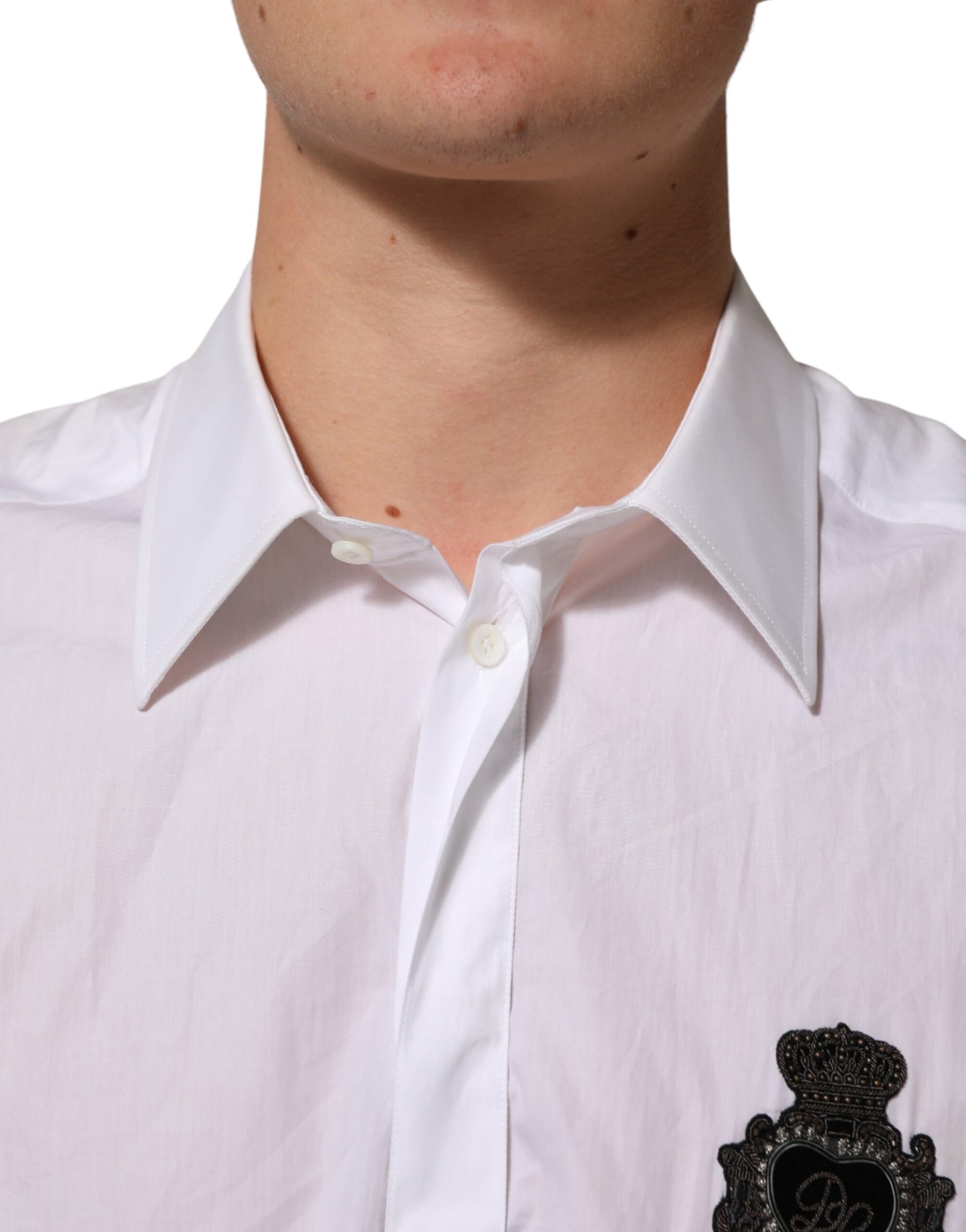 Dolce & Gabbana White Cotton MARTINI DG Patch Dress Shirt Mens T-Shirt