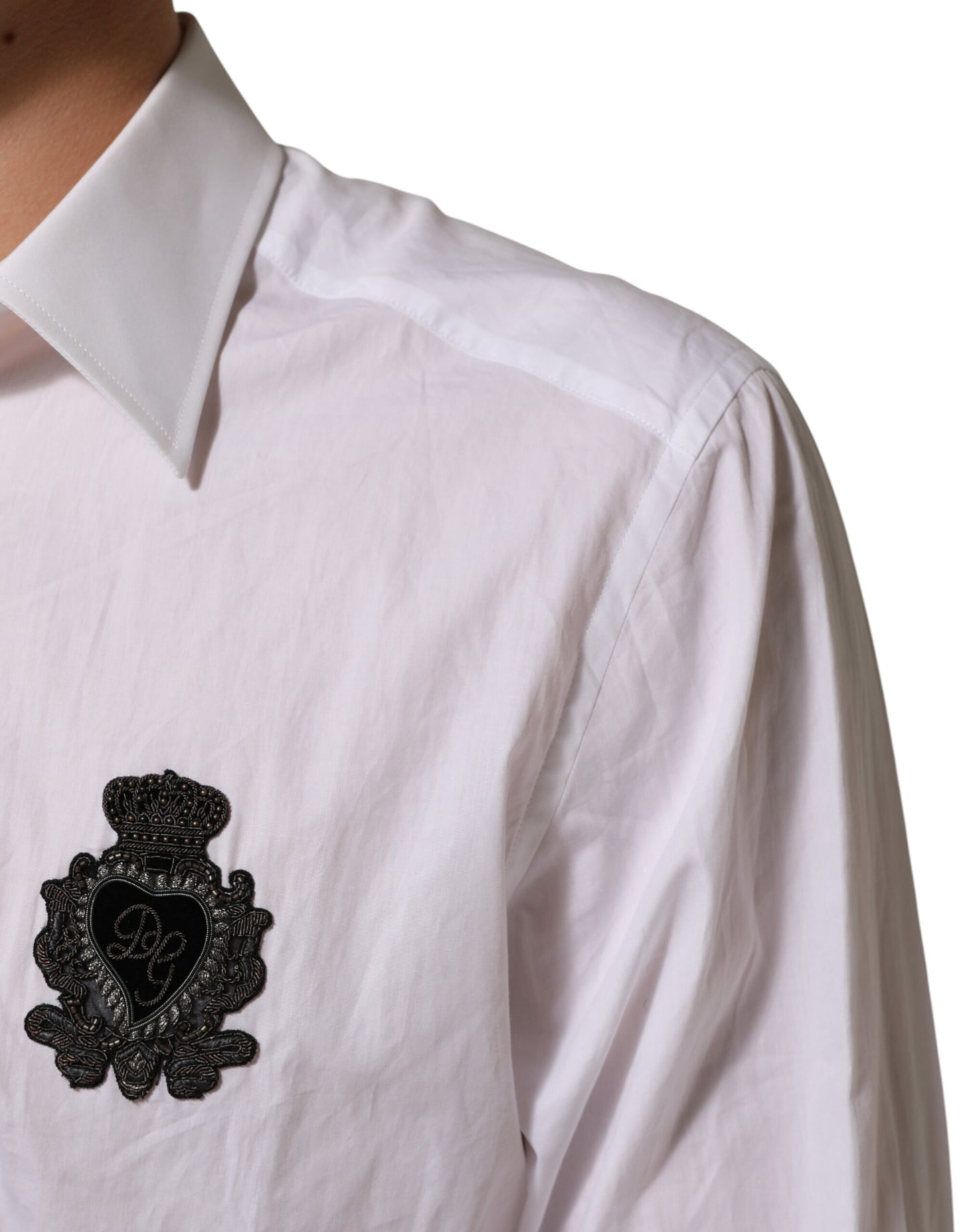 Dolce & Gabbana White Cotton MARTINI DG Patch Dress Shirt Mens T-Shirt