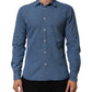 AGLINI Blue Denim Slim Fit Collared Long Sleeve Casual Shirt Mens T-Shirt