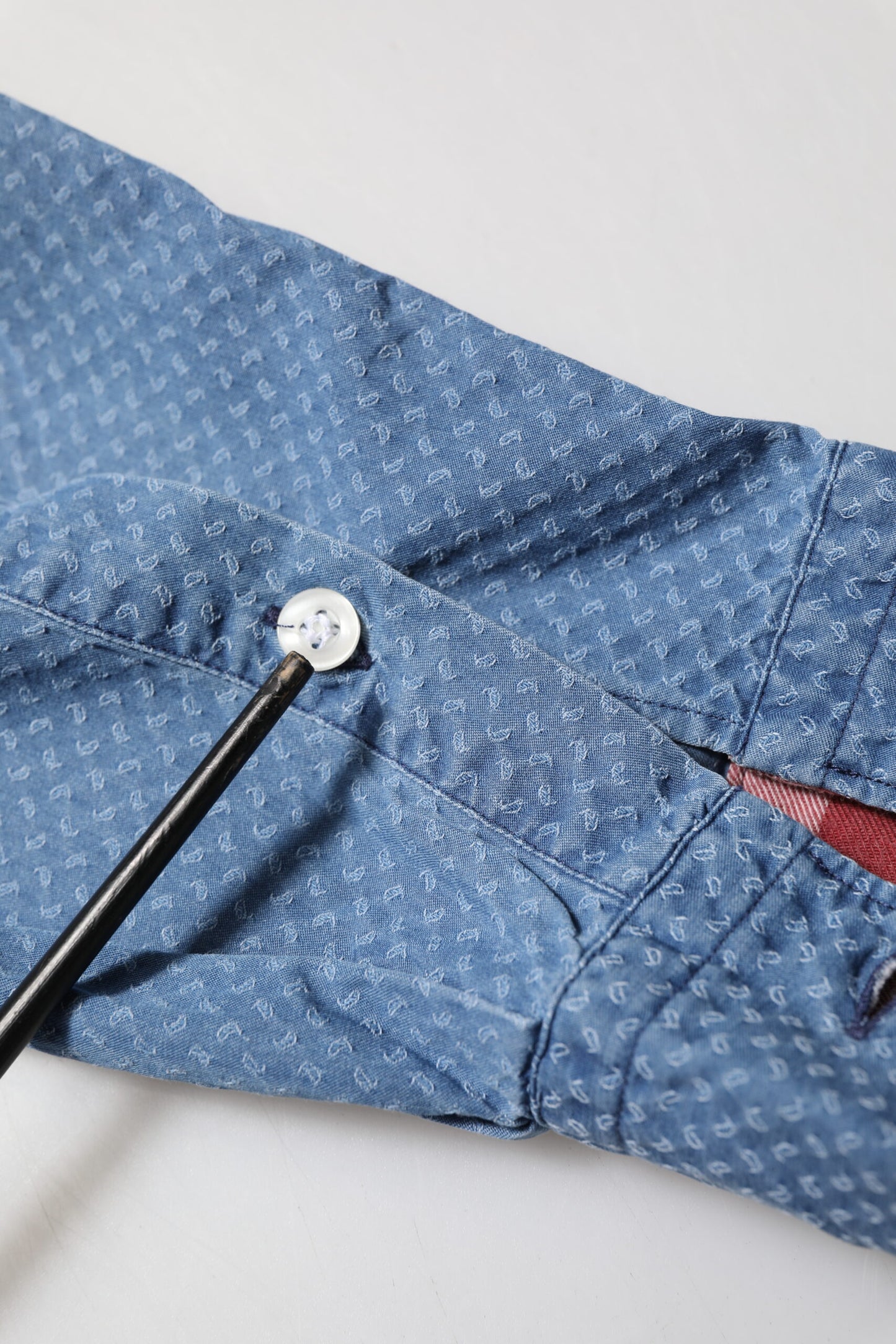 AGLINI Blue Denim Slim Fit Collared Long Sleeve Casual Shirt Mens T-Shirt