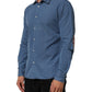 AGLINI Blue Cotton Slim Fit Collared Long Sleeve Casual Shirt Mens T-Shirt