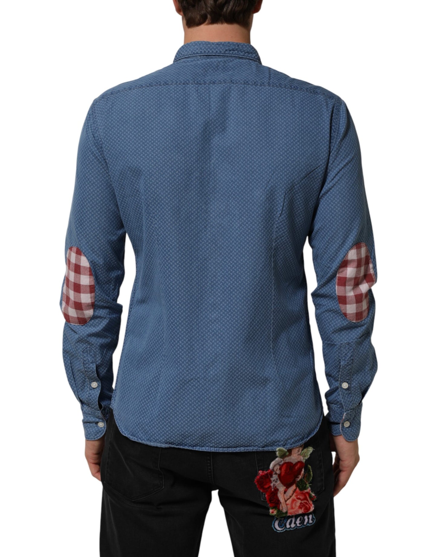 AGLINI Blue Cotton Slim Fit Collared Long Sleeve Casual Shirt Mens T-Shirt