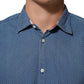 AGLINI Blue Cotton Slim Fit Collared Long Sleeve Casual Shirt Mens T-Shirt