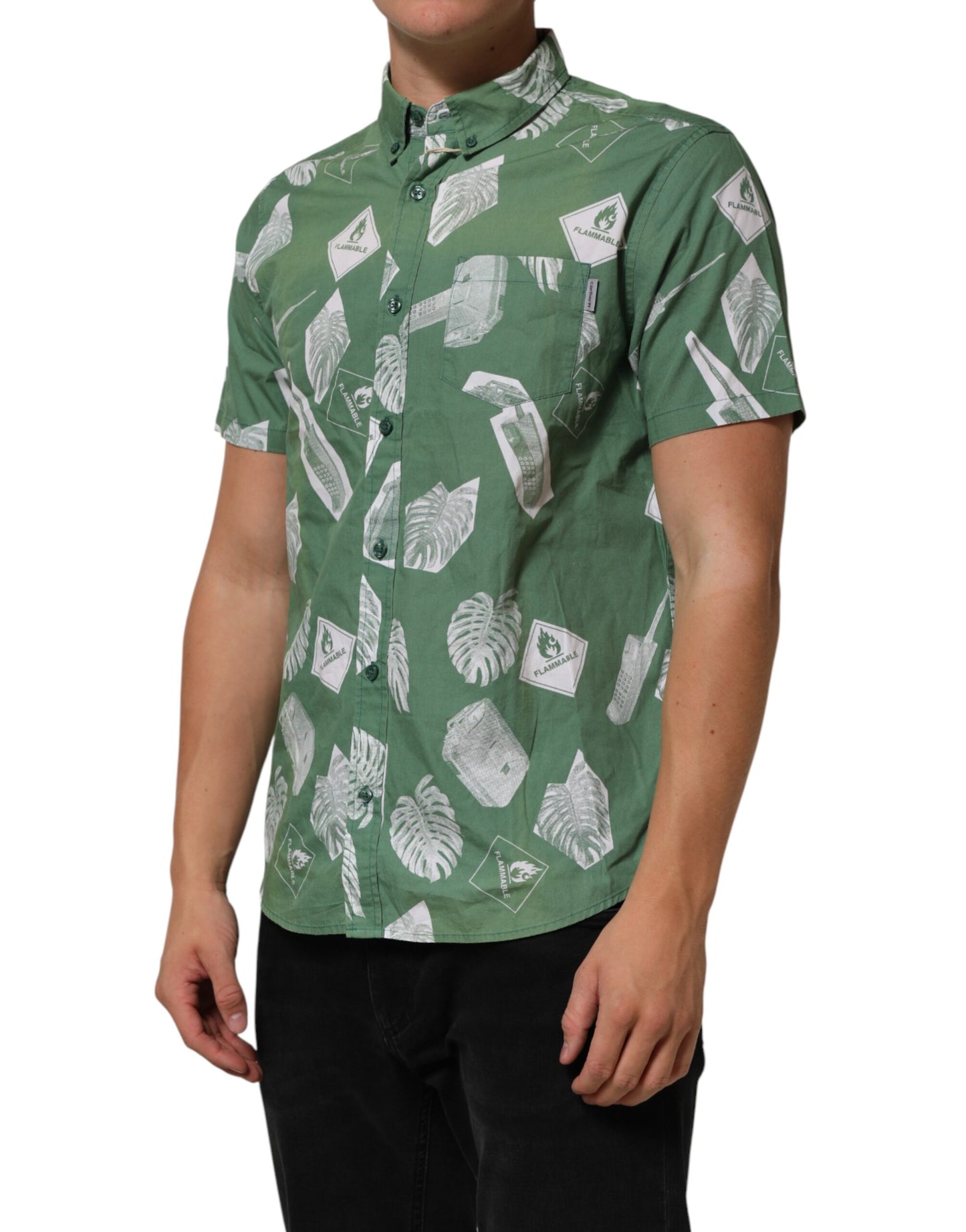 Carhartt Wip Green Printed Cotton Collared Short Sleeves Polo Shirt Mens T-Shirt