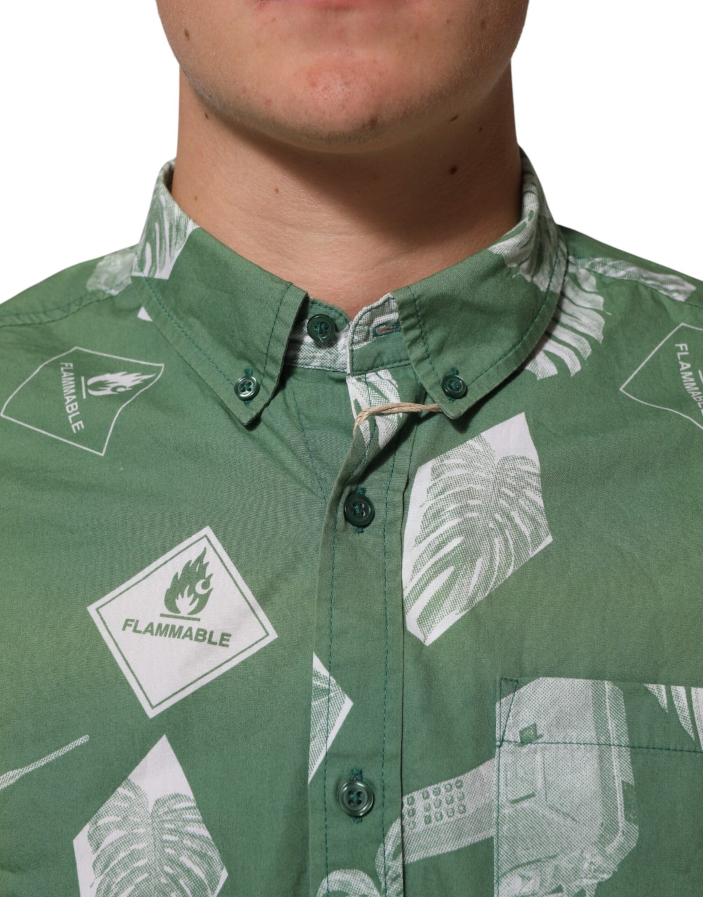 Carhartt Wip Green Printed Cotton Collared Short Sleeves Polo Shirt Mens T-Shirt
