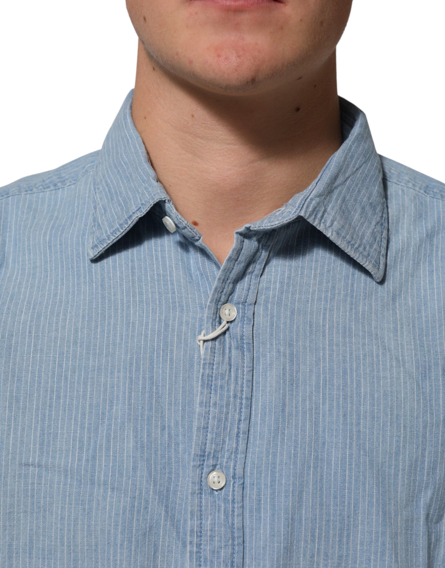 Deperlu Blue Denim Regular Fit Collared Long Sleeve Men Shirt Mens T-Shirt