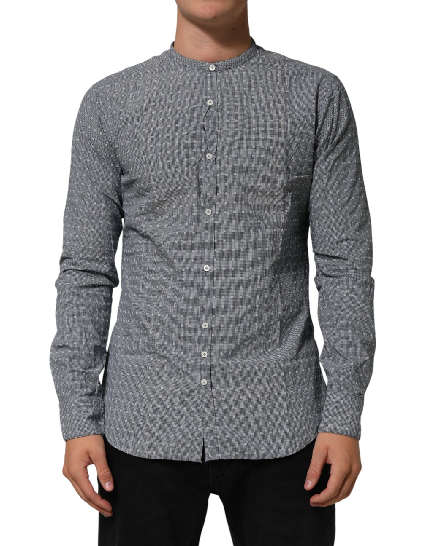 AGLINI Gray Polka Dot Cotton Button Down Long Sleeves Shirt Mens T-Shirt
