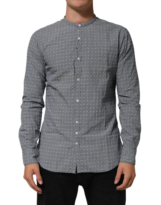 AGLINI Gray Polka Dot Cotton Button Down Long Sleeves Shirt Mens T-Shirt