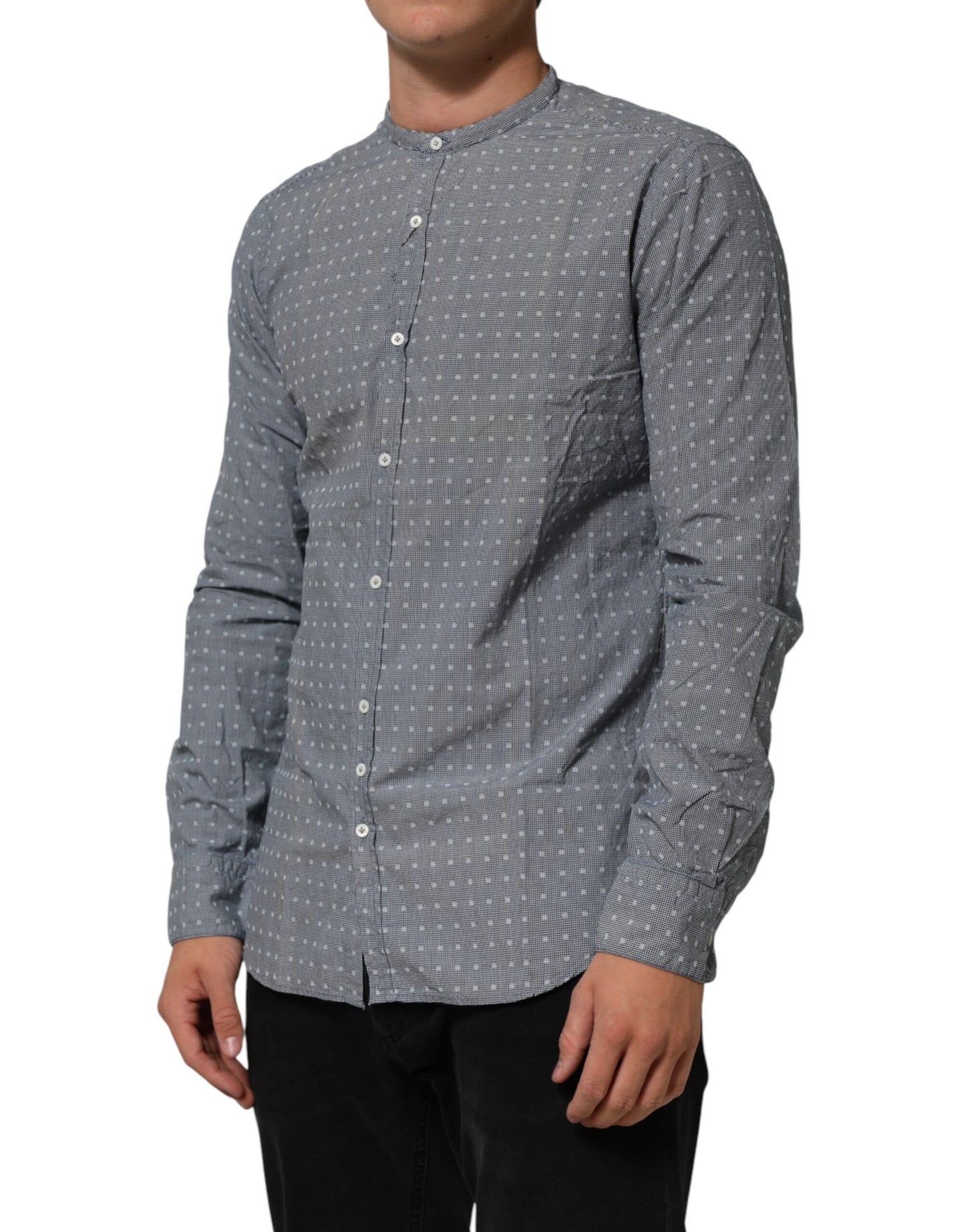 AGLINI Gray Polka Dot Cotton Button Down Long Sleeves Shirt Mens T-Shirt