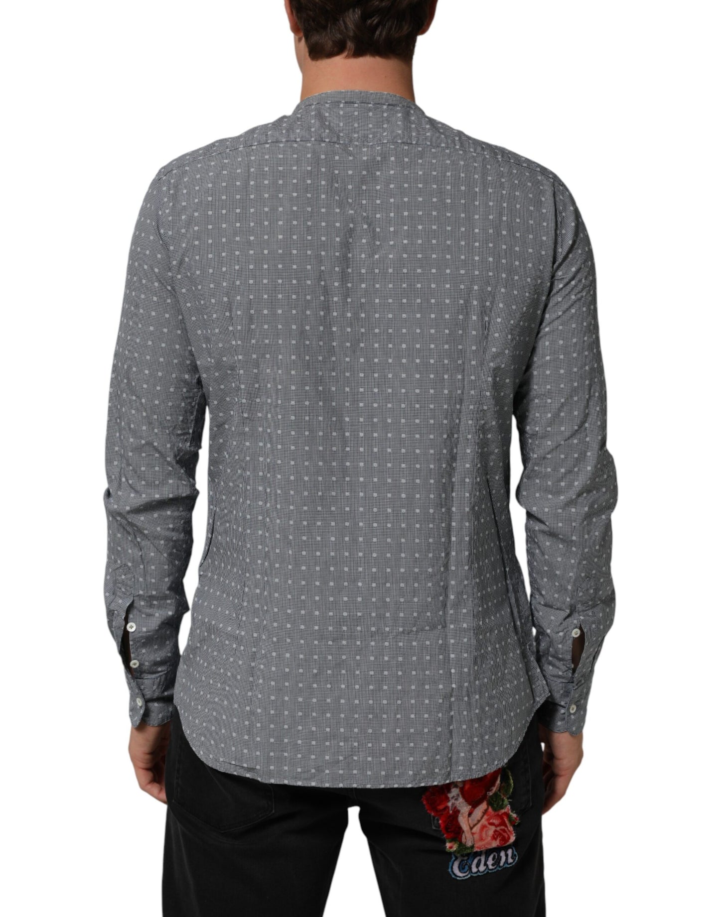 AGLINI Gray Polka Dot Cotton Button Down Long Sleeves Shirt Mens T-Shirt