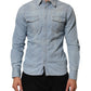 Maison Clochard Blue Denim Collared Long Sleeve Men Shirt Mens T-Shirt