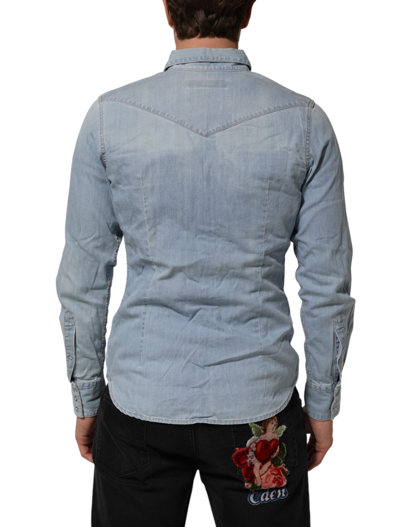 Maison Clochard Blue Denim Collared Long Sleeve Men Shirt Mens T-Shirt