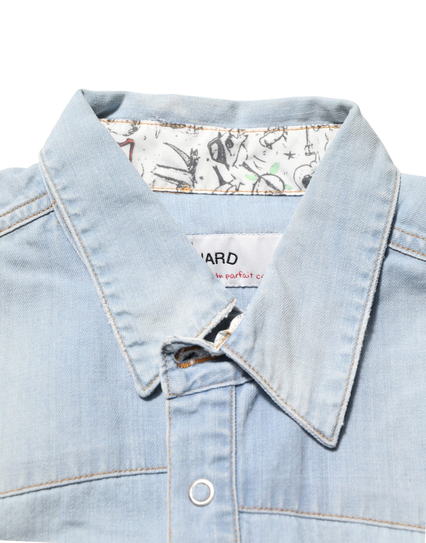 Maison Clochard Blue Denim Collared Long Sleeve Men Shirt Mens T-Shirt