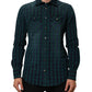 AGLINI Green Checkered Cotton Button Down Long Sleeves Shirt Mens T-Shirt