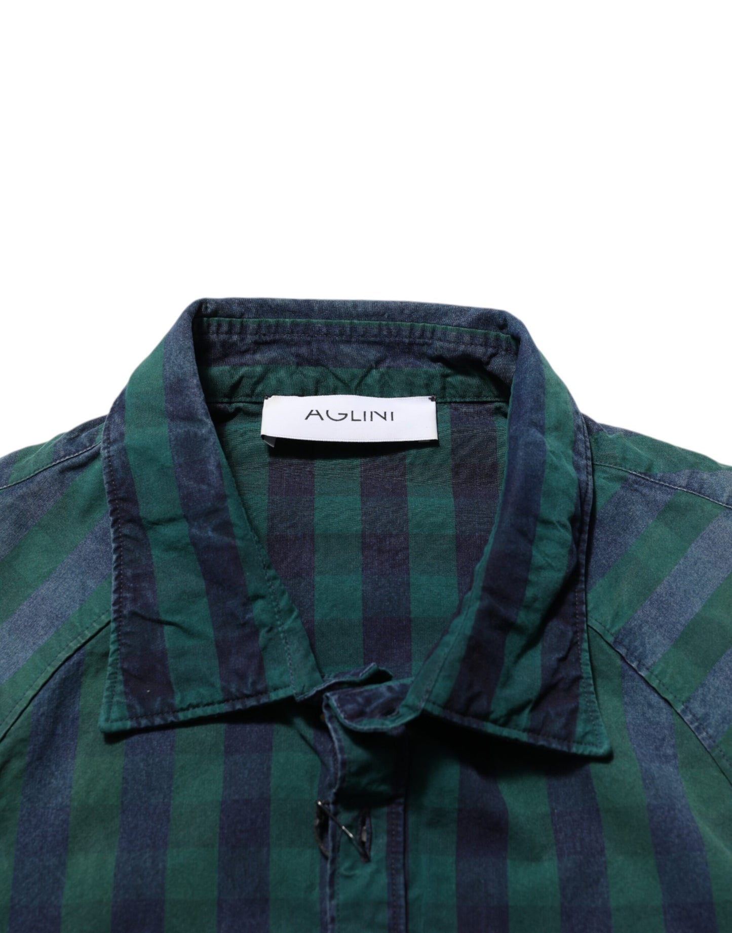 AGLINI Green Checkered Cotton Button Down Long Sleeves Shirt Mens T-Shirt