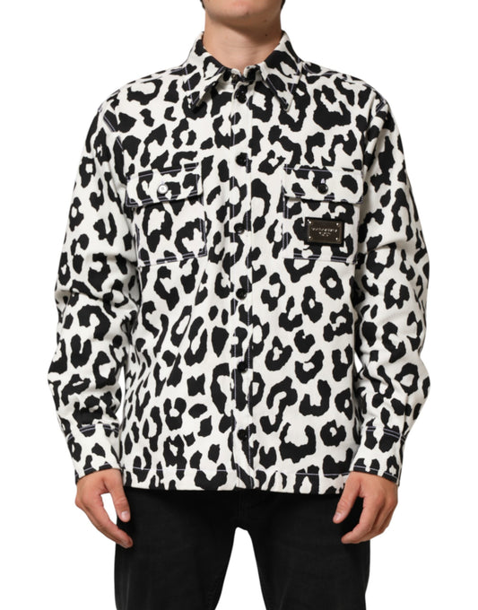 Dolce & Gabbana Black White Leopard Denim Blouson Sweater Mens Sweater