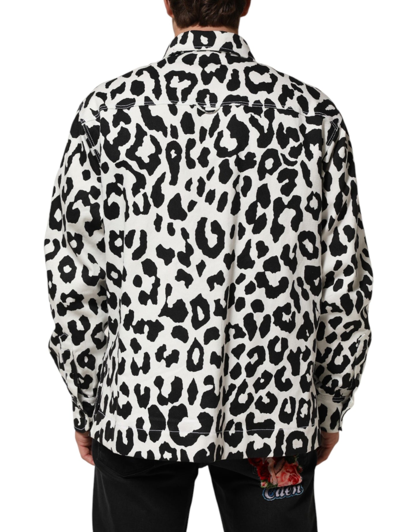 Dolce & Gabbana Black White Leopard Denim Blouson Sweater Mens Sweater
