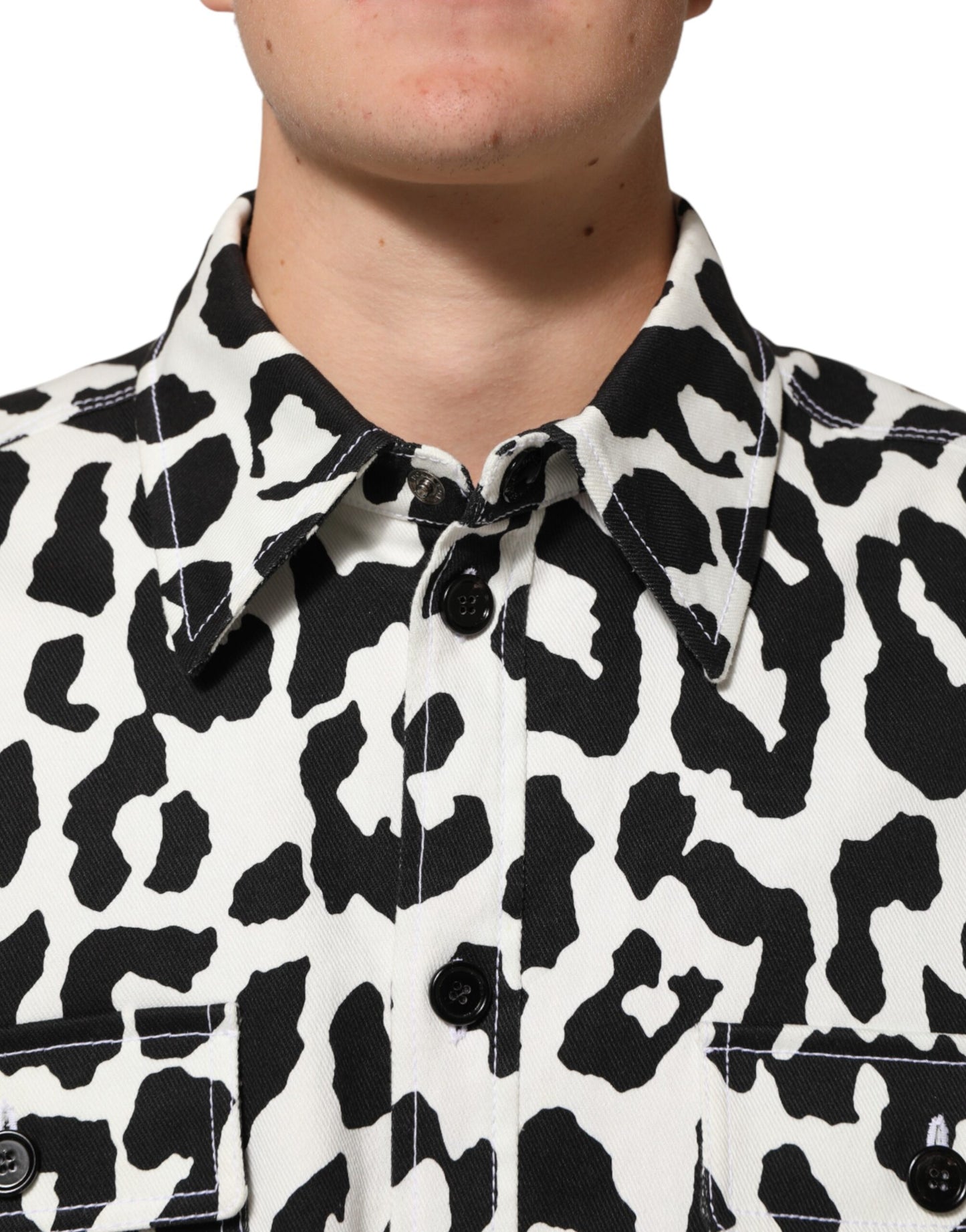 Dolce & Gabbana Black White Leopard Denim Blouson Sweater Mens Sweater