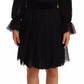 Dolce & Gabbana Black Silk Tulle Long Sleeve V-neck Dress