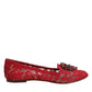 Dolce & Gabbana Red Lace Crystal Ballet Flats Loafers Shoes