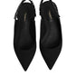 Dolce & Gabbana Black Crystal Charmeuse Slingback Shoes